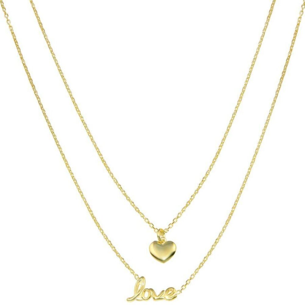 14K YELLOW GOLD OVER 925 STERLING SILVER HEART & WORD LOVE NECKLACE / 18'' CHAIN